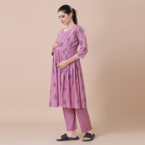 Alternative view of Coral Pink Feeding & Maternity Dress With Zippers (Top & Bottom)