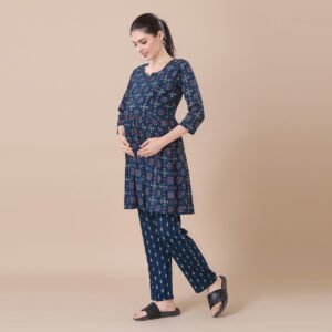 Alternative view of Persion Blue Maternity & Feeding Night Suit With Zippers (Top & Bottom)
