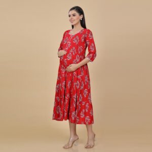 Alternative view of Red Feeding & Maternrity Kurti
