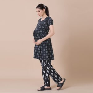 Alternative view of Grey Maternity & Feeding Night Suit With Zippers (Top & Bottom)
