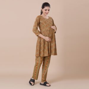 Alternative view of Dark Beige Maternity & Feeding Night Suit With Zippers (Top & Bottom)