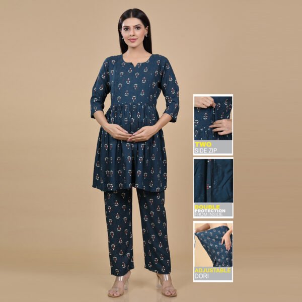Blue Feeding & Maternity Night Suit(Top&Bottom)