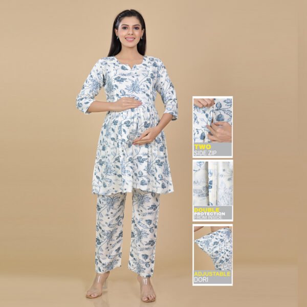 White Feeding & Maternity Night Suit(Top&Bottom)