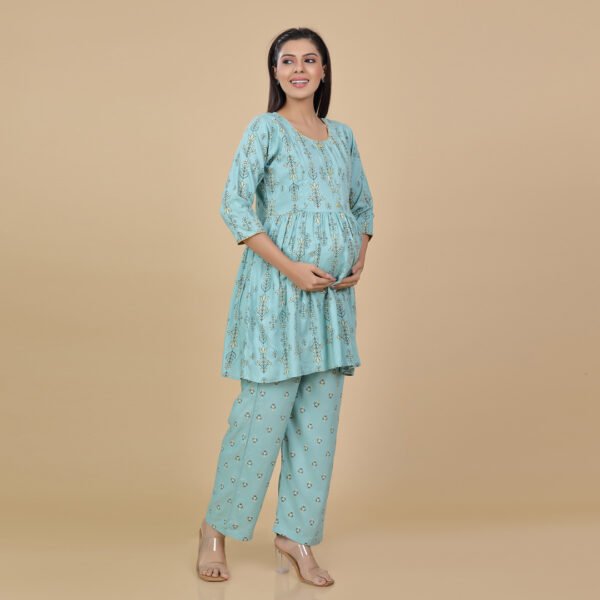 Pista Green Feeding & Maternity Night Suit(Top&Bottom) - Image 3