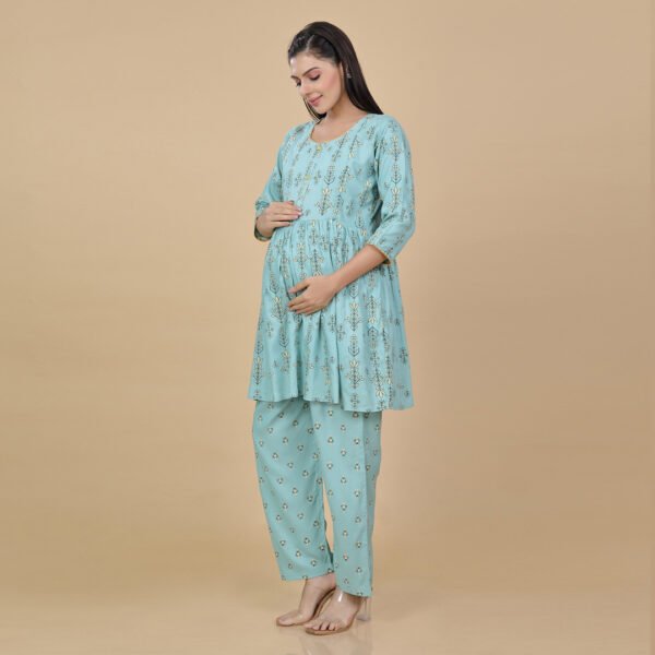 Pista Green Feeding & Maternity Night Suit(Top&Bottom) - Image 2