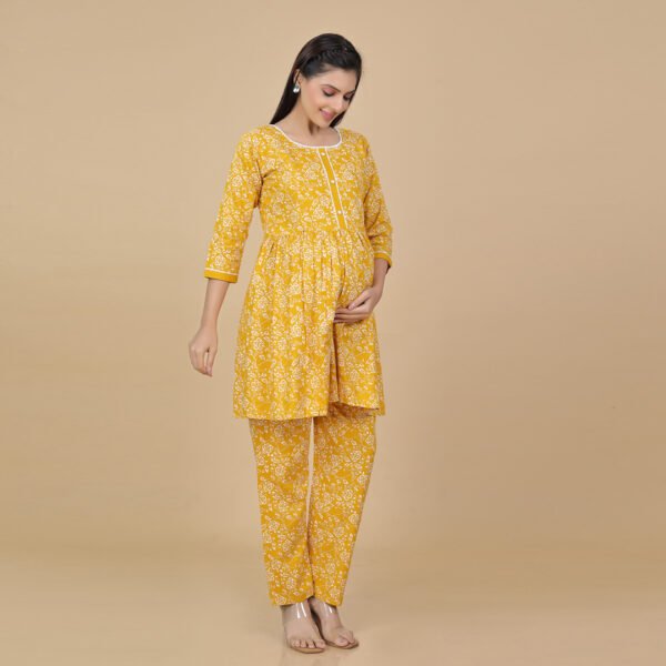Yellow Feeding & Maternity Night Suit(Top & Bottom) - Image 3