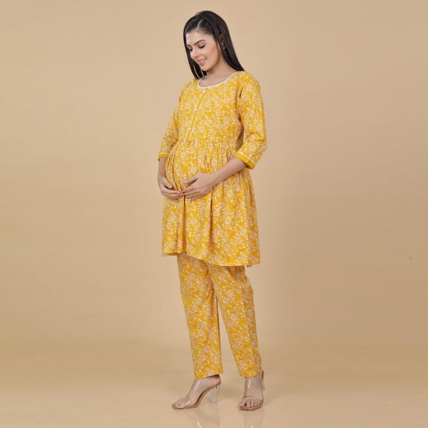 Yellow Feeding & Maternity Night Suit(Top & Bottom) - Image 2