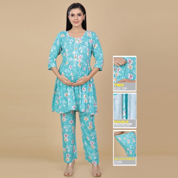 Turquoise Feeding & Maternity Night Suit(Top&Bottom)