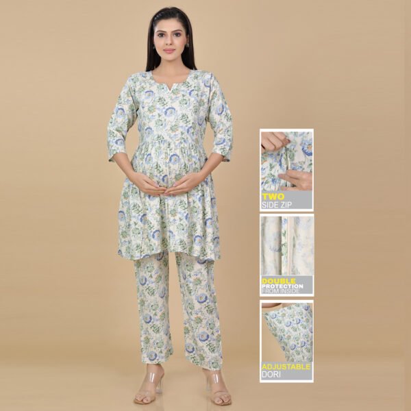 White Feeding & Maternity Night Suit(Top&Bottom)