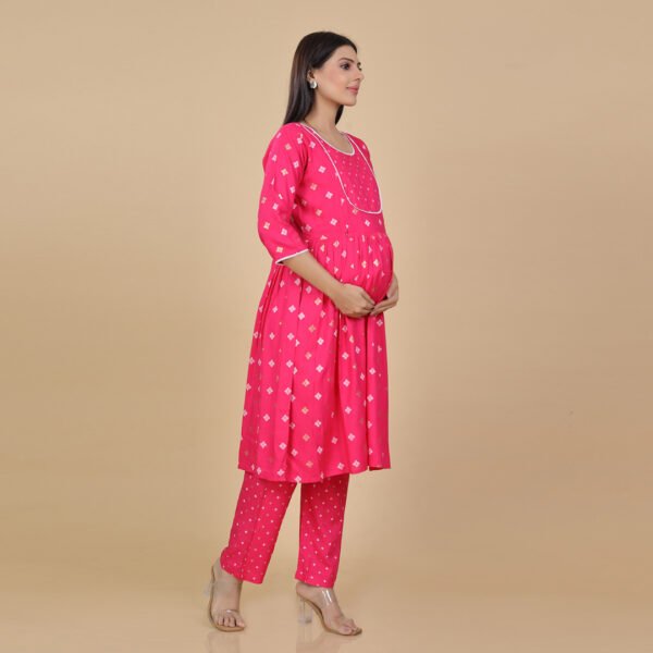 Dark Pink Feeding & Maternity Dress (Top&Bottom) - Image 2