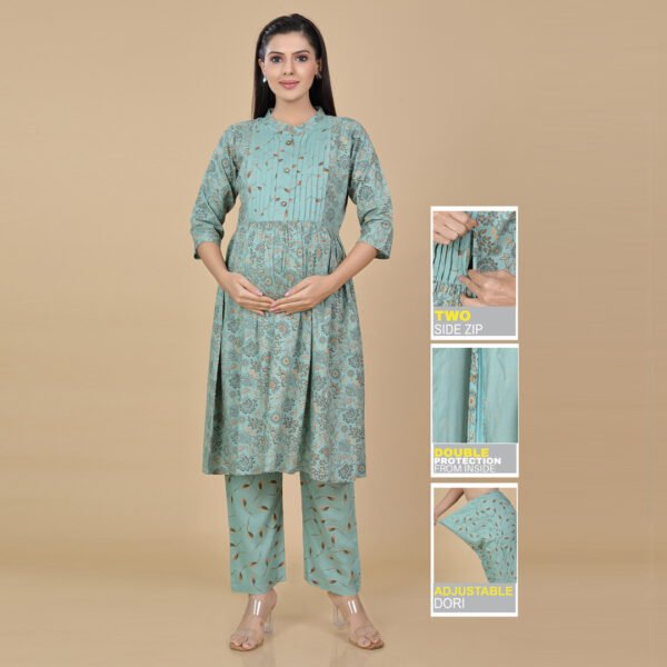 Pista Green Feeding & Maternity Dress (Top&Bottom)