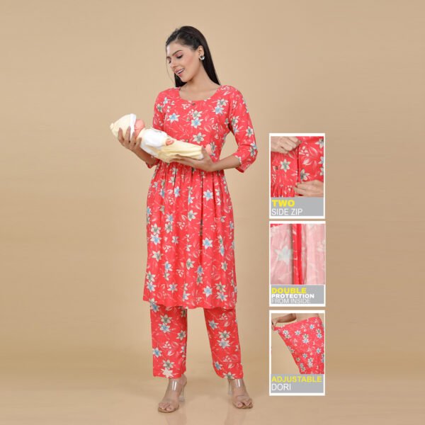 Tomato Red Feeding & Maternity Dress (Top&Bottom)